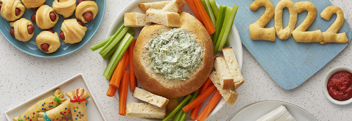 Mini crescent dogs; Spinach-Artichoke Dip in a Bread Bowl; New Year's Crescent Dippers; Easy Crescent Party Poppers