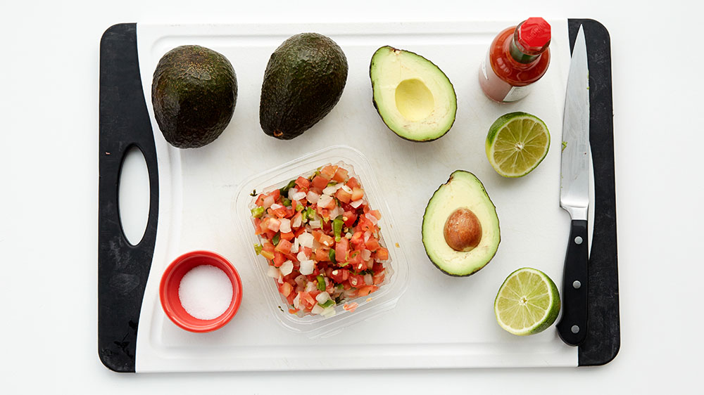 Avocados, salt, limes, hot sauce, pico de gallo