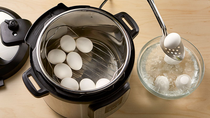 Remove eggs from Instant Pot® and place in an ice bath