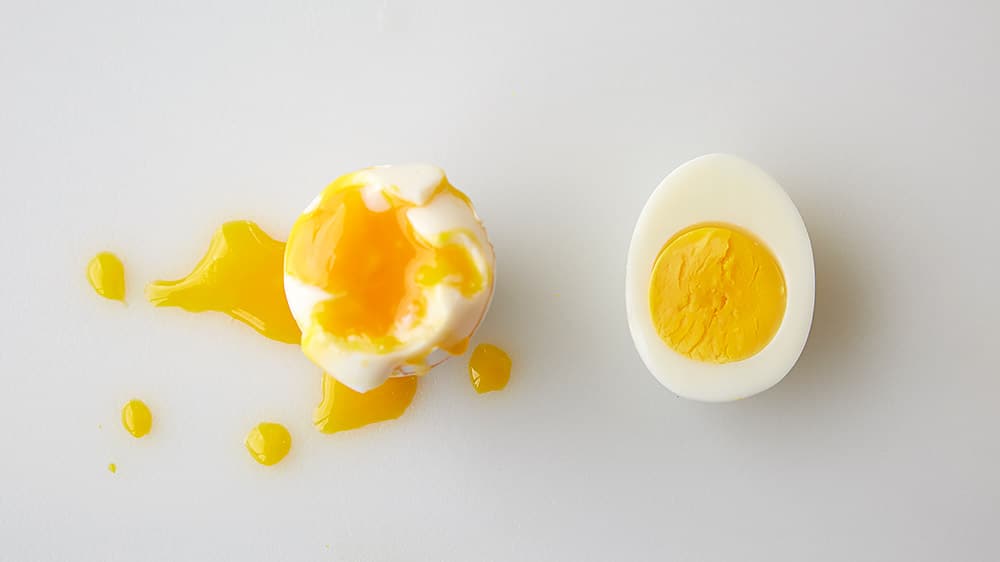 Soft-boiled egg; hard-boiled egg