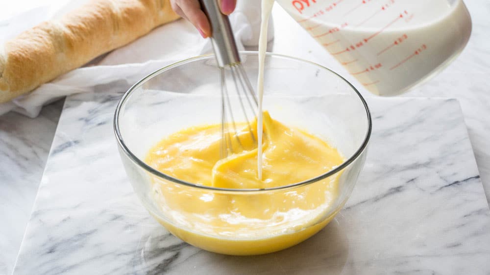 Whisk together eggs and milk