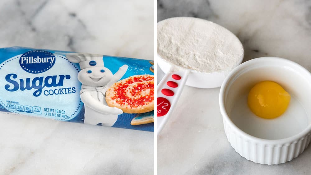 Pillsbury sugar cookies, flour, egg yolk