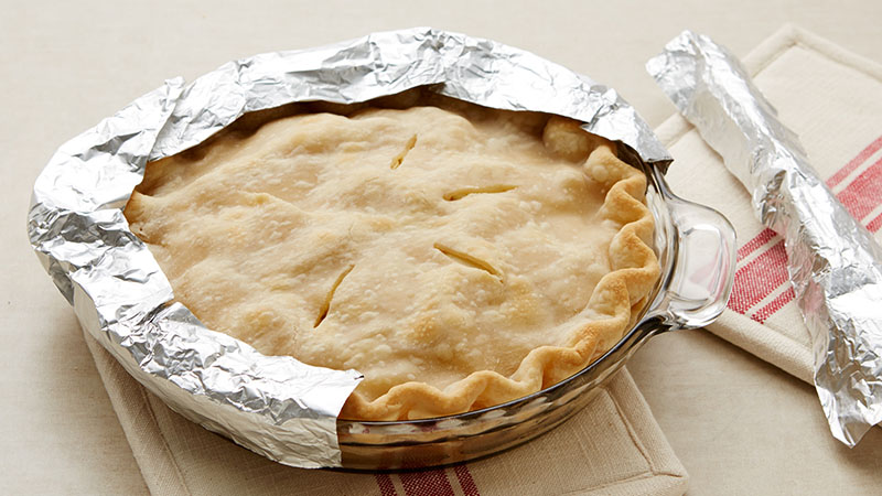 Cover edge of crust with 2- to 3-inch wide strips of foil after first 15 to 20 minutes of baking to prevent excessive browning. 