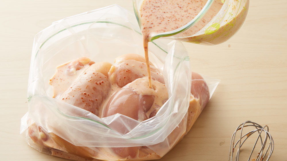 Add chicken and marinade to a resealable food storage bag.