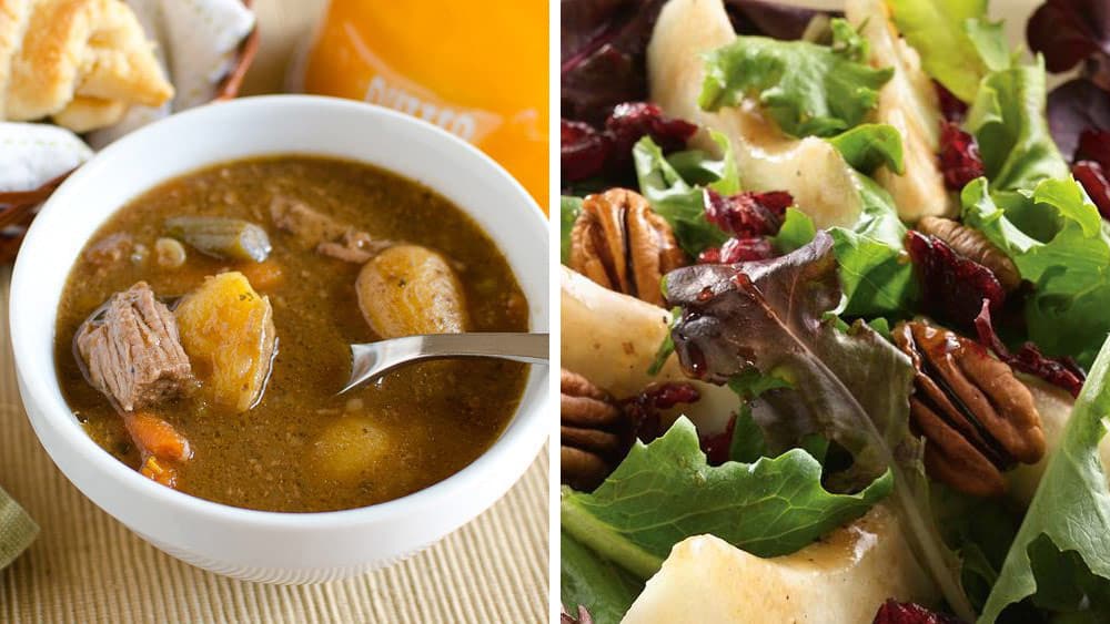 Dump-It Slow-Cooker Beef Stew + Pear and Greens Salad with Maple Vinaigrette