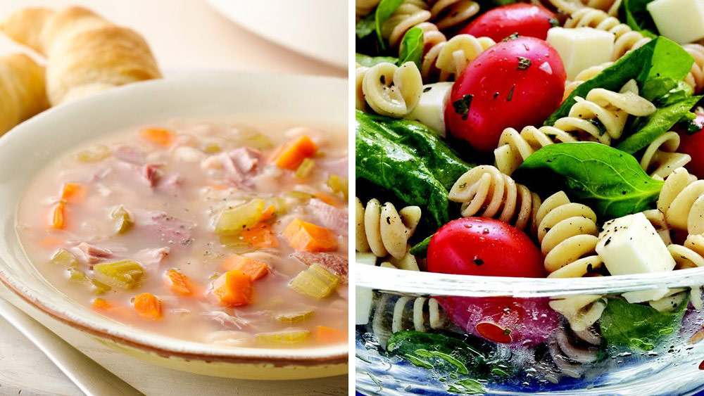 Easy Slow-Cooker Ham Bone Soup + Spinach, Tomato, Mozzarella Pasta Salad 