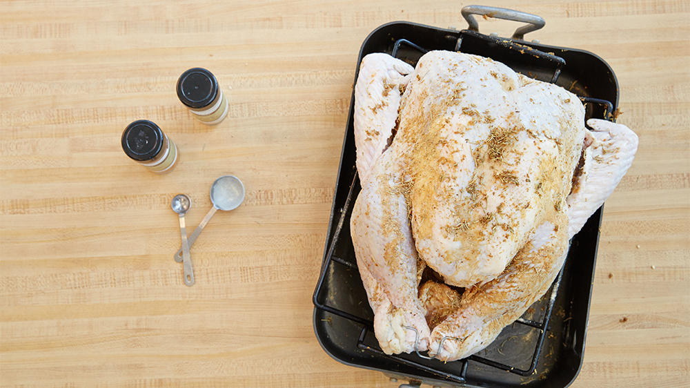 Rub dry seasoning mixture over turkey