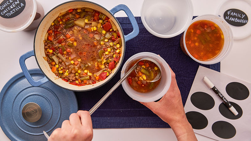 Ladle soup into quart-sized containers