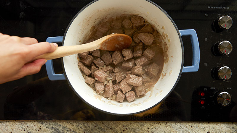 Brown the beef and onions.