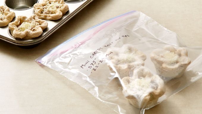 Mini Pot Pies in a labeled freezer bag