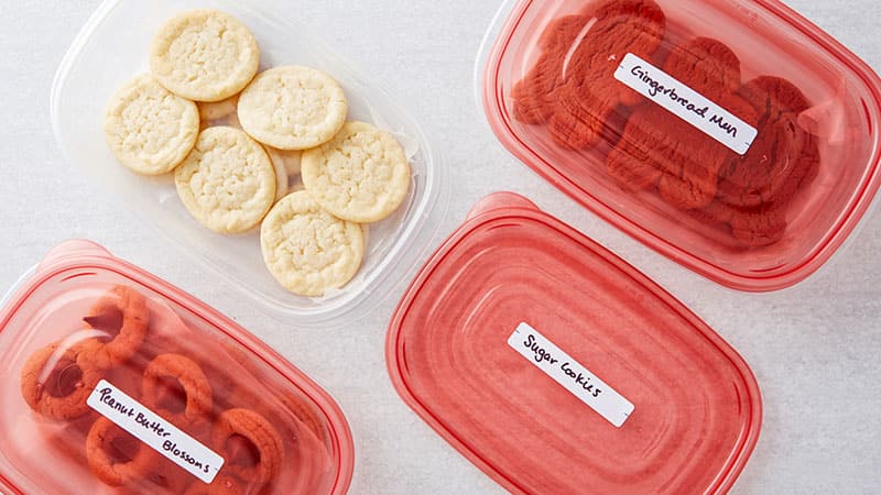 Cookies in labeled Tupperware