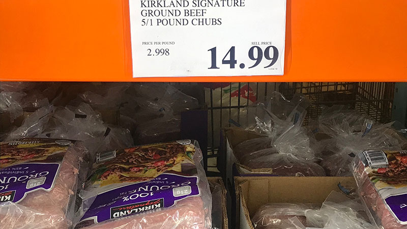 Kirkland Signature Ground Beef, $14.99/5 lbs  