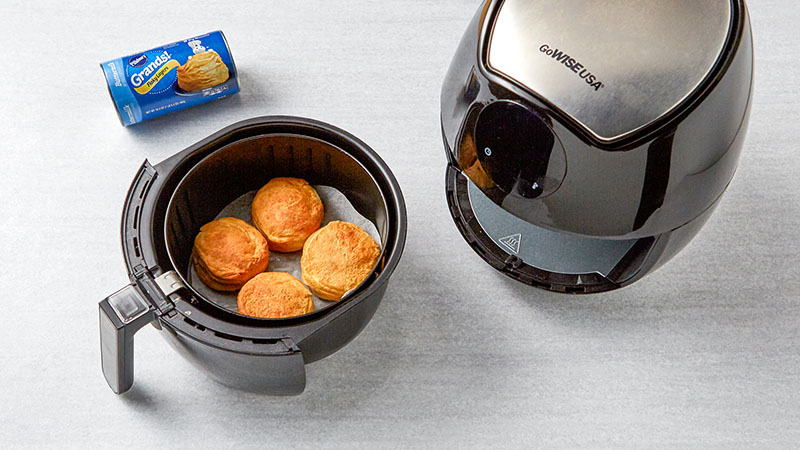 Biscuits in an air fryer after cooking