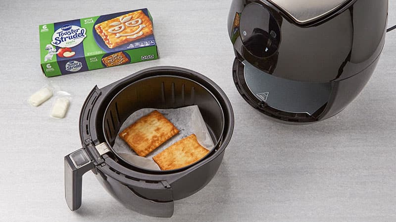 Toaster Strudel in an air fryer after cooking
