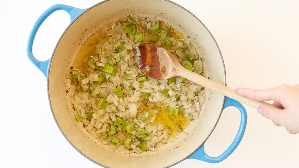 Brown onion and celery in butter