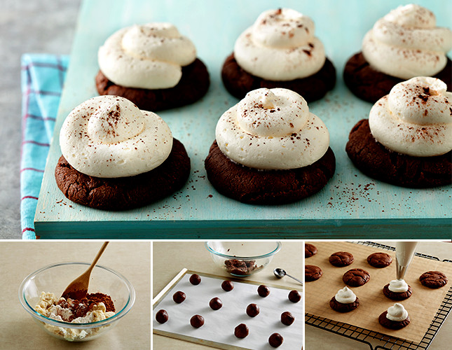 Hot Chocolate Crinkle Cookies with Marshmallow Frosting