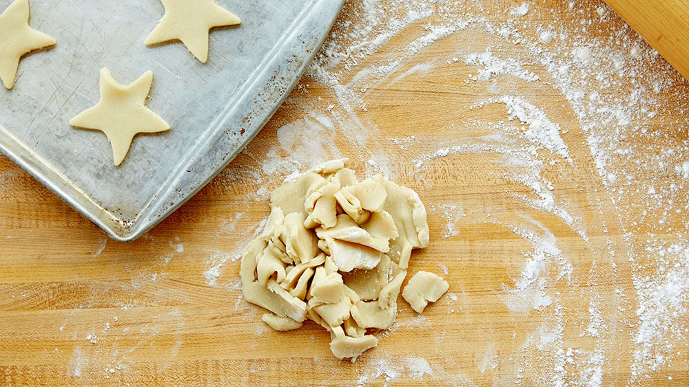 Scrapes of cookie dough piled together