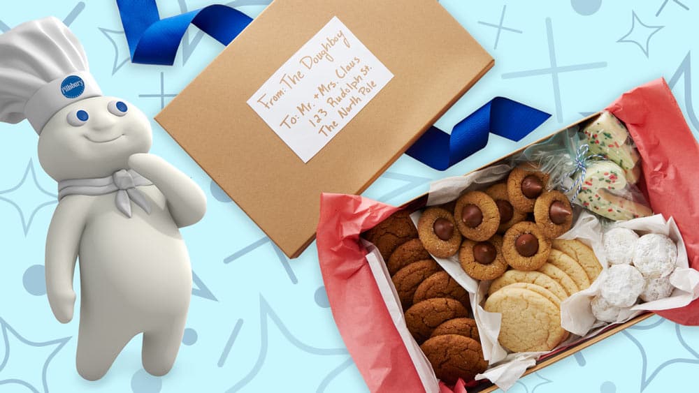 Doughboy with a box a Christmas Cookies
