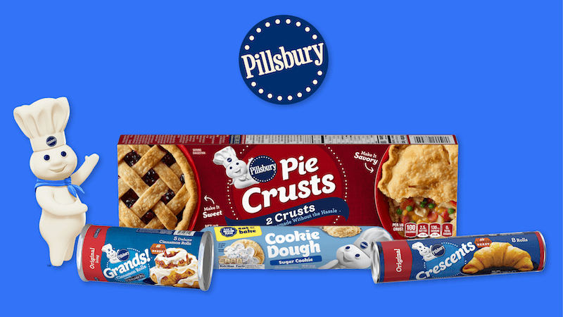 Pillsbury holiday bundle with assorted products and Doughboy mascot