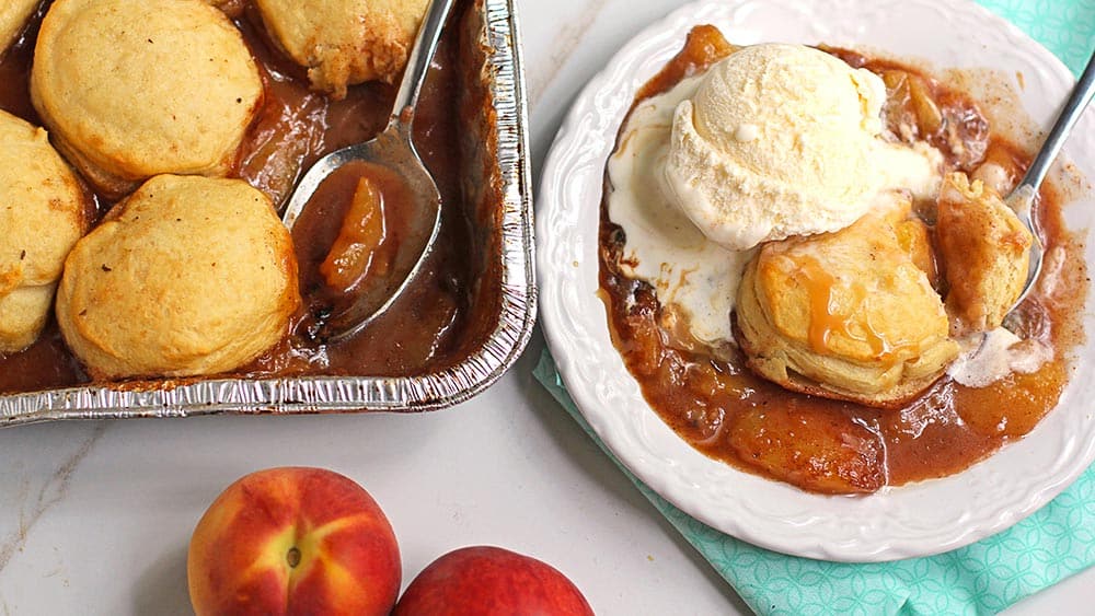 Grilled Peach Cobbler with Salted Caramel Sauce