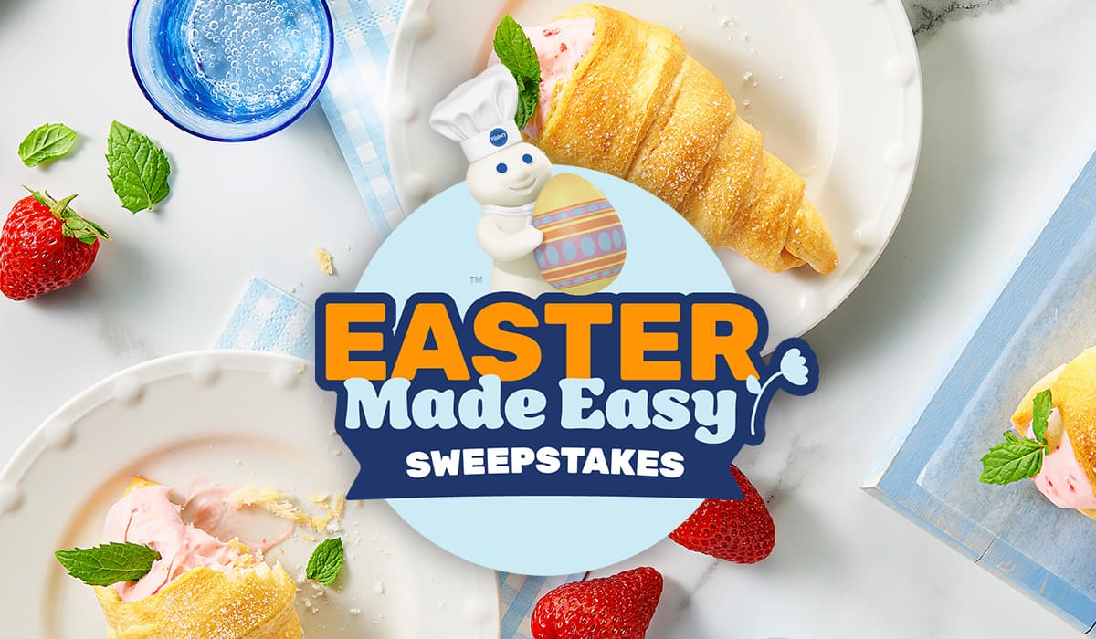 Easter Made Easy Sweepstakes - Pillsbury Doughboy holding an Easter Egg 
